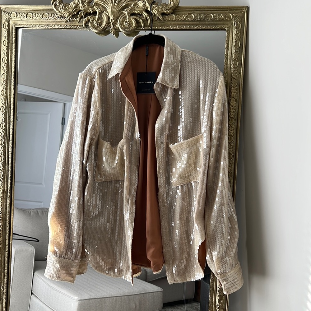 JLUXLABEL Ivory Sequin Button-Up Top
